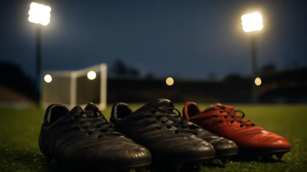 Buying football shirts: authentic, replica and counterfeit explained Three football boots on wet grass under stadium floodlights at dusk