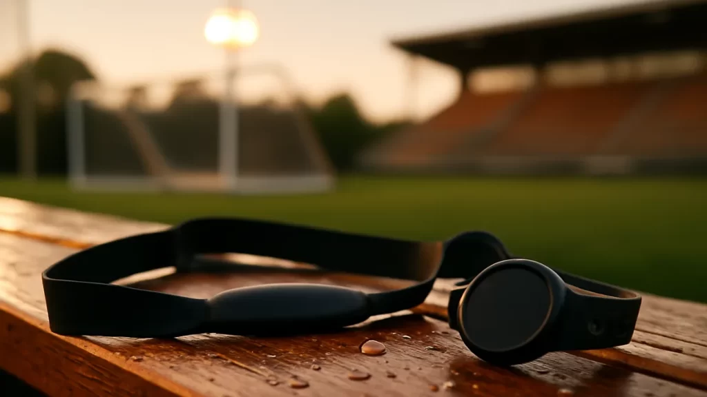 Chest strap vs wrist heart rate: pick the right monitor for training Wrist heart-rate watch and chest strap on damp sideline bench