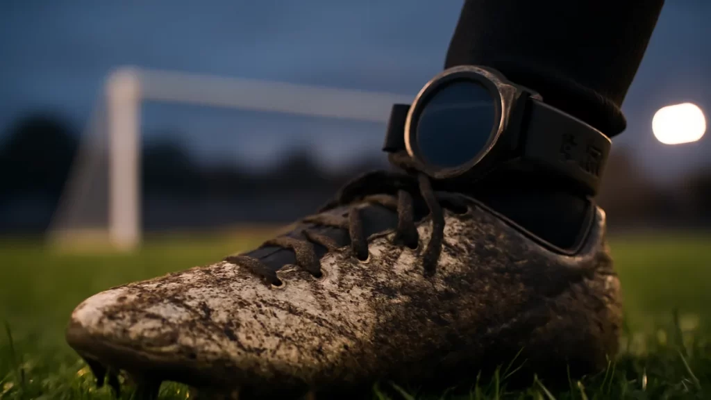 Choosing a sports watch: the practical buying checklist Mud-speckled football boot with sports watch on damp grass at dusk