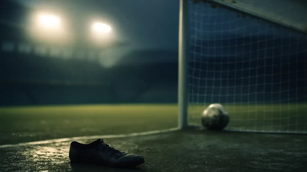 Jury awards $9.25M after Times’ false shooting report Empty wet pitch at dusk with boot, ball, goal net, floodlights