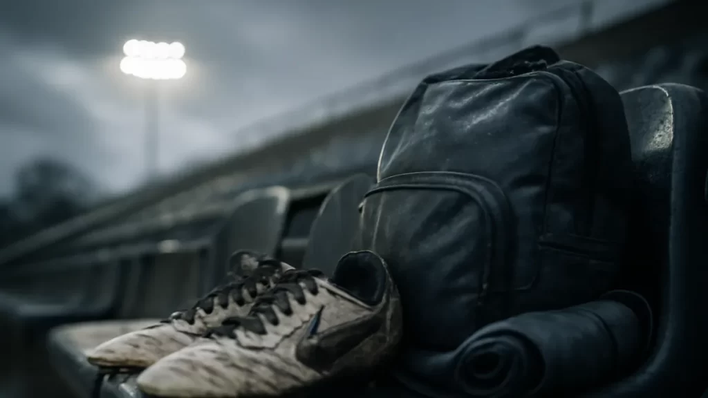 Packing for a winter away-day: what to bring and why Scuffed boots and a rucksack on a wet stadium seat under floodlights