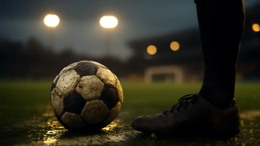 Payment methods and withdrawal times: choosing what suits a budget Scuffed football and muddy boot on wet pitch under floodlights.