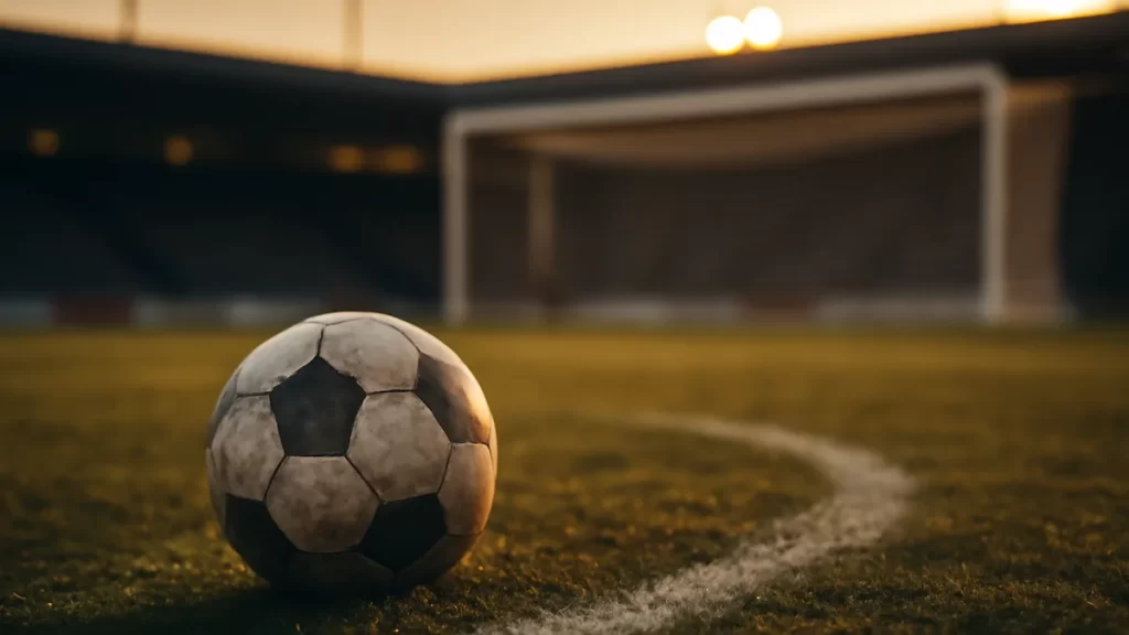 Report cards for every MLB team with one month left in 2026 season Scuffed football on wet pitch near goal under dusk floodlights.
