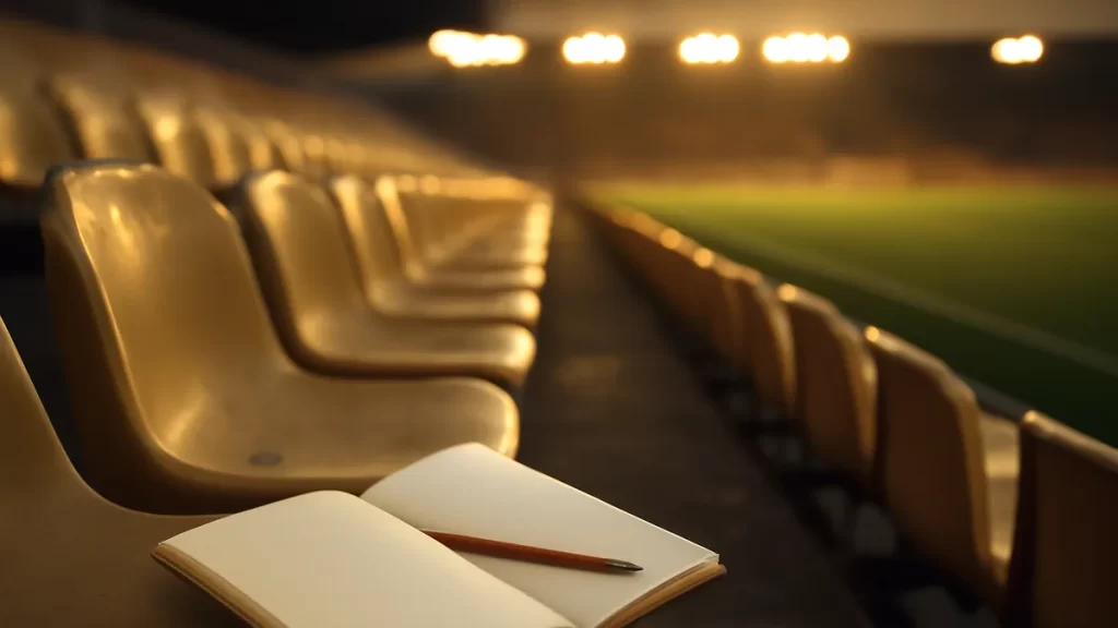 Season Tickets and Memberships: Doing the Numbers Right Empty stadium seats with an open notebook and pencil by the pitch