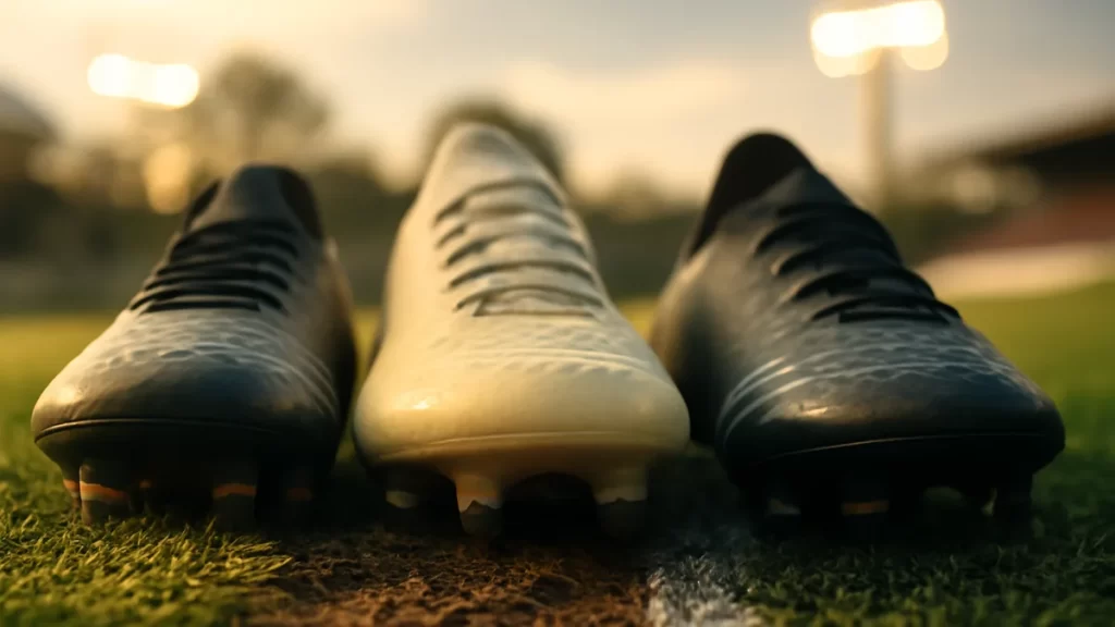 Soleplates by Surface: Choosing the Right Stud Pattern Three football boots showing different soleplates on grass, mud, turf.
