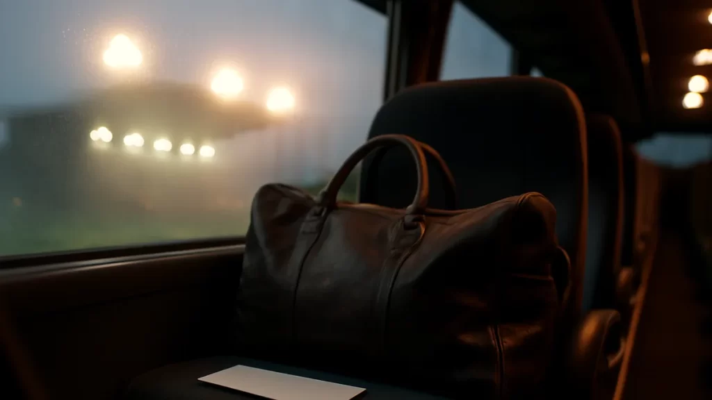 What a sports travel operator actually adds to a trip Weekend bag and plain ticket sleeve on coach seat with distant stadium
