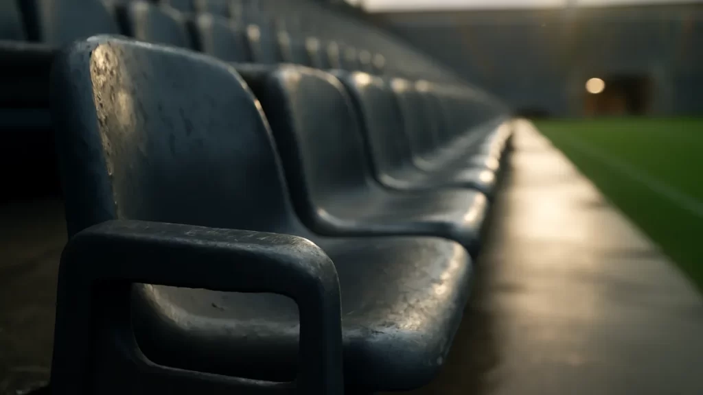 What ticket price tiers actually tell buyers about the experience Worn plastic stadium seat with blurred stands and sunlit pitch background