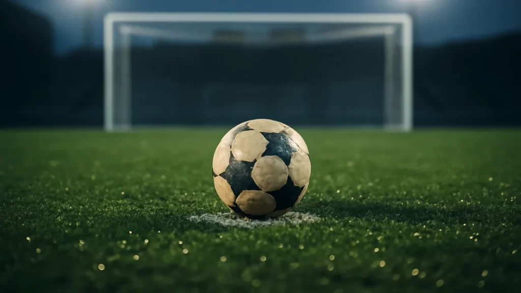 Where winnings are taxed and where operators pay the bill Scuffed football on wet penalty spot, goal net and empty floodlights blurred.