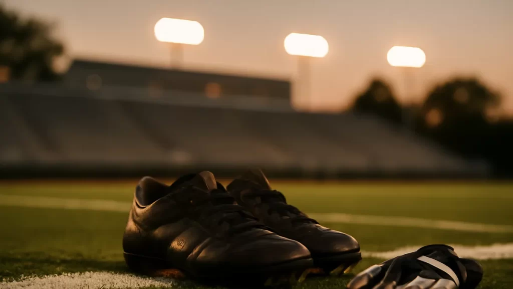 Za’Darius Smith ends retirement, signs with Atlanta Falcons Worn cleats and a glove on sideline turf under stadium floodlights at dusk.