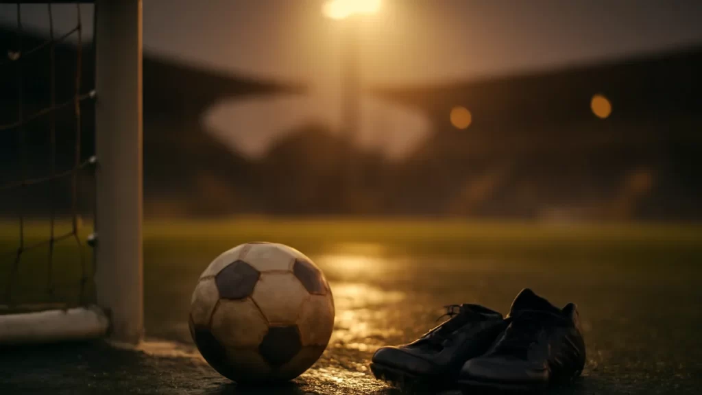 Barry Melrose, broadcaster and coach, dies aged 70 Empty floodlit football pitch at dusk with ball and boots.