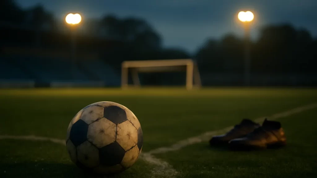 Chet Holmgren emerges as Thunder X‑factor as roster shifts reshape title bid Worn football on wet pitch at dusk, empty stands and goal blurred