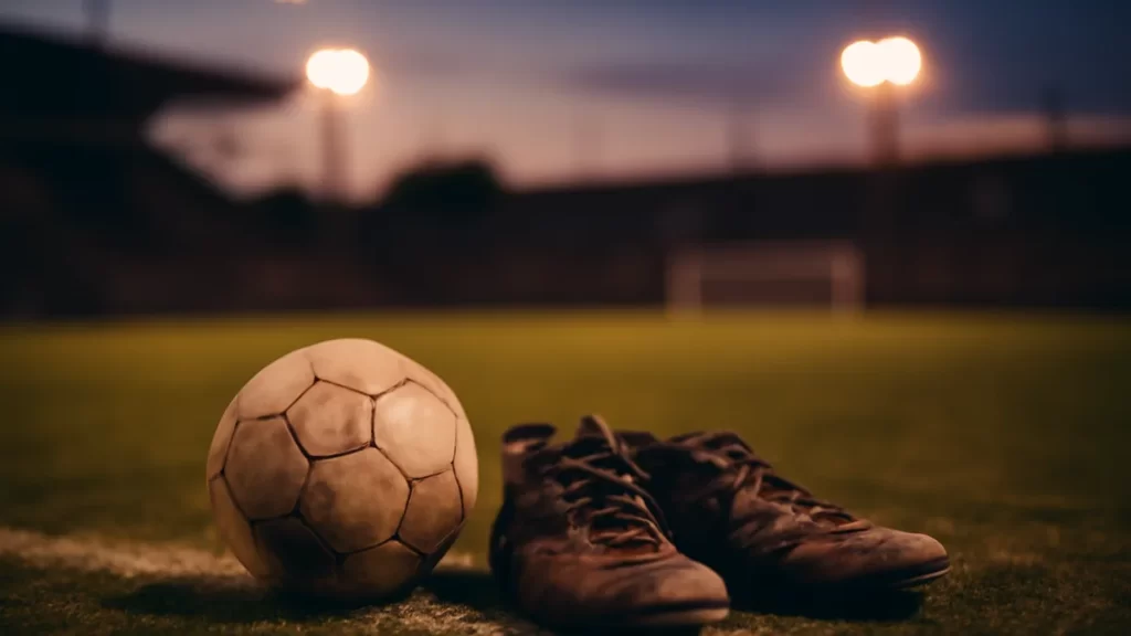 LeBron debuts for Sixers as NBA Media Day 2026 kicks off Worn football and boots on turf with lit floodlights at dusk