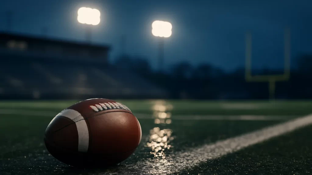 Which NFL teams will buy at the 2026 trade deadline — and why the Cowboys keep popping up Football resting on wet turf under floodlights, empty stands and distant goalpost.
