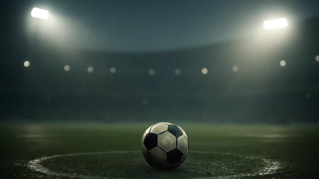 Why the 2026 World Series will shape the coming MLB lockout Wet match ball on center circle under floodlights, empty blurred stands.